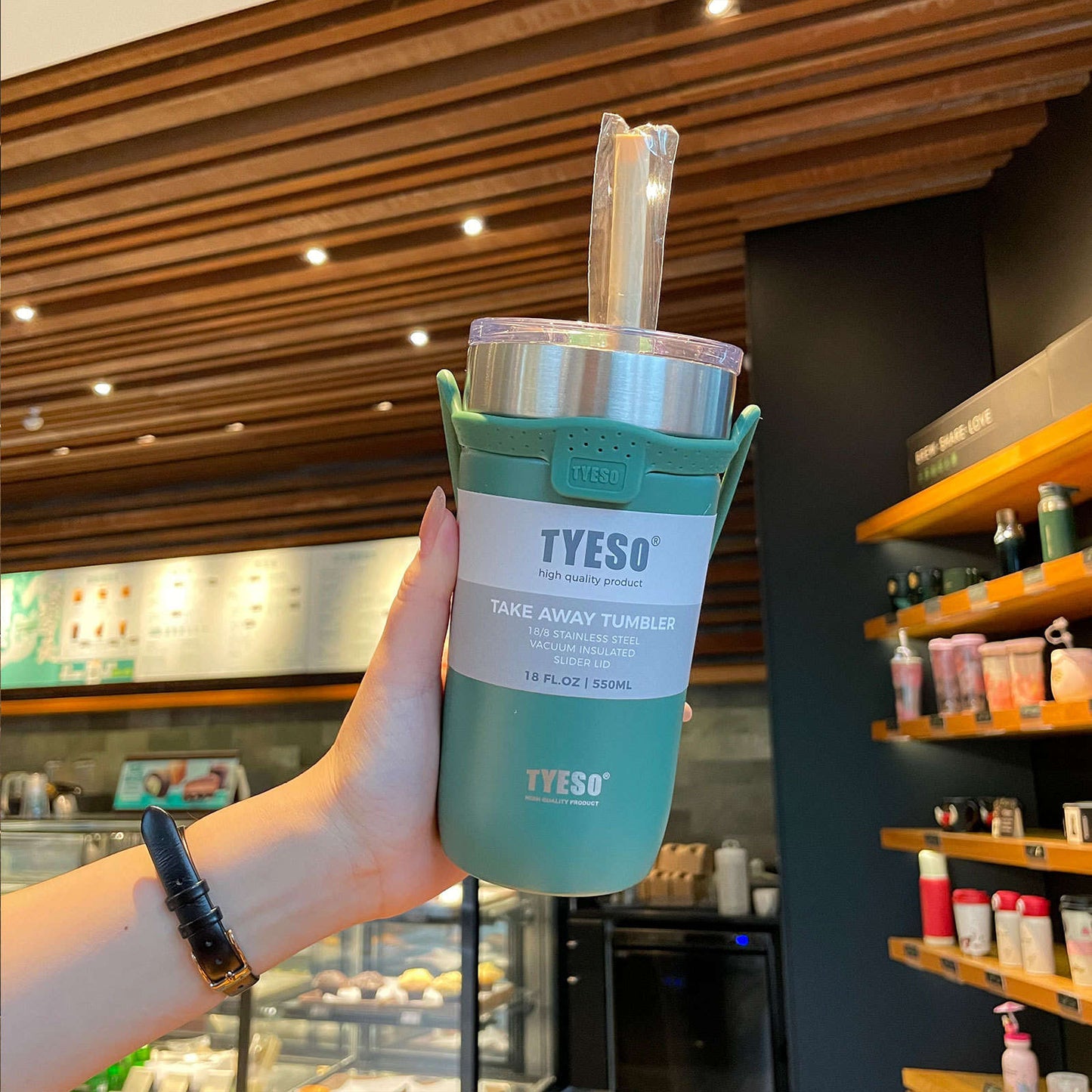 Tyeso 550ml Insulated Tumbler/Drink Bottle Green