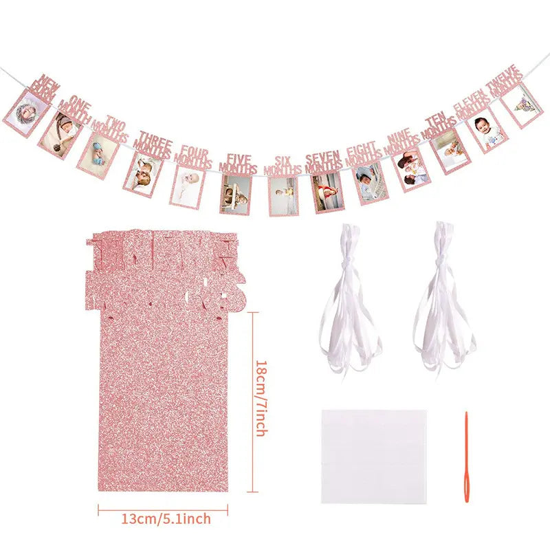 12Months Photo Banner Glitter Gold
