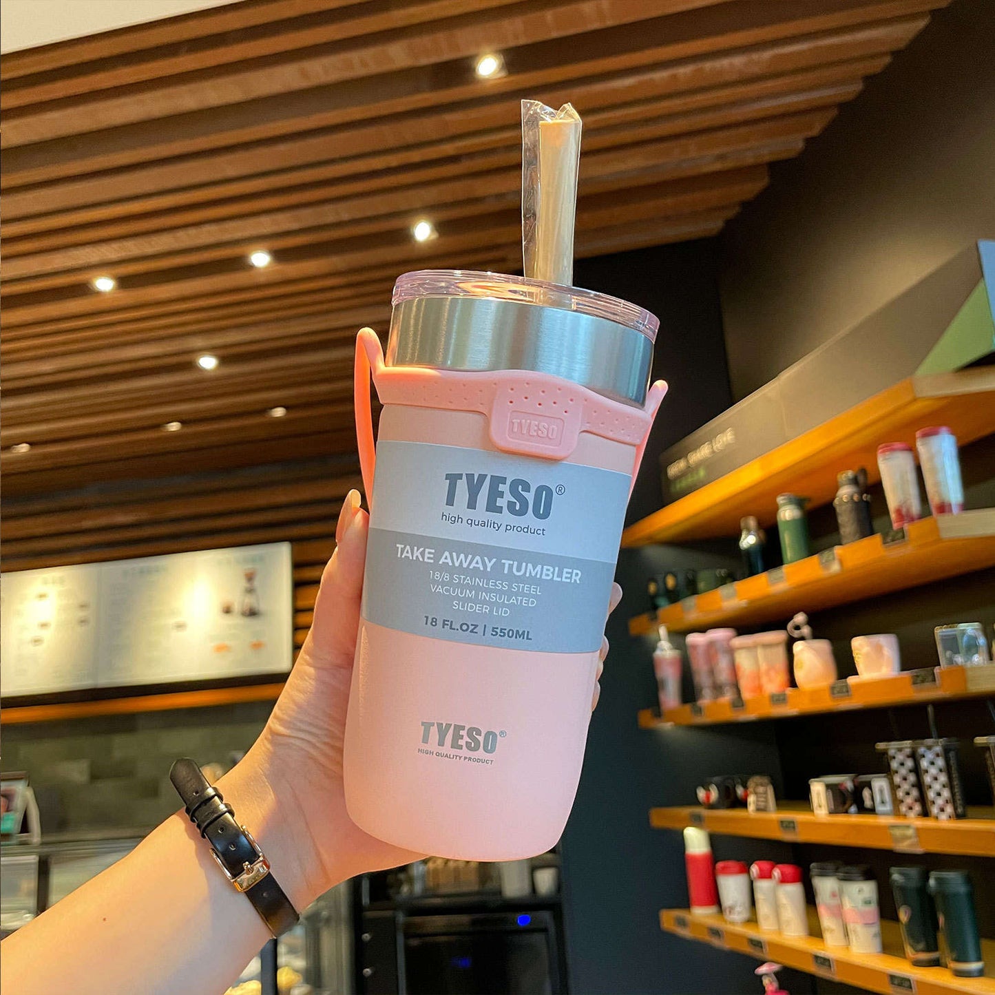Tyeso 550ml Insulated Tumbler/Drink Bottle Pink