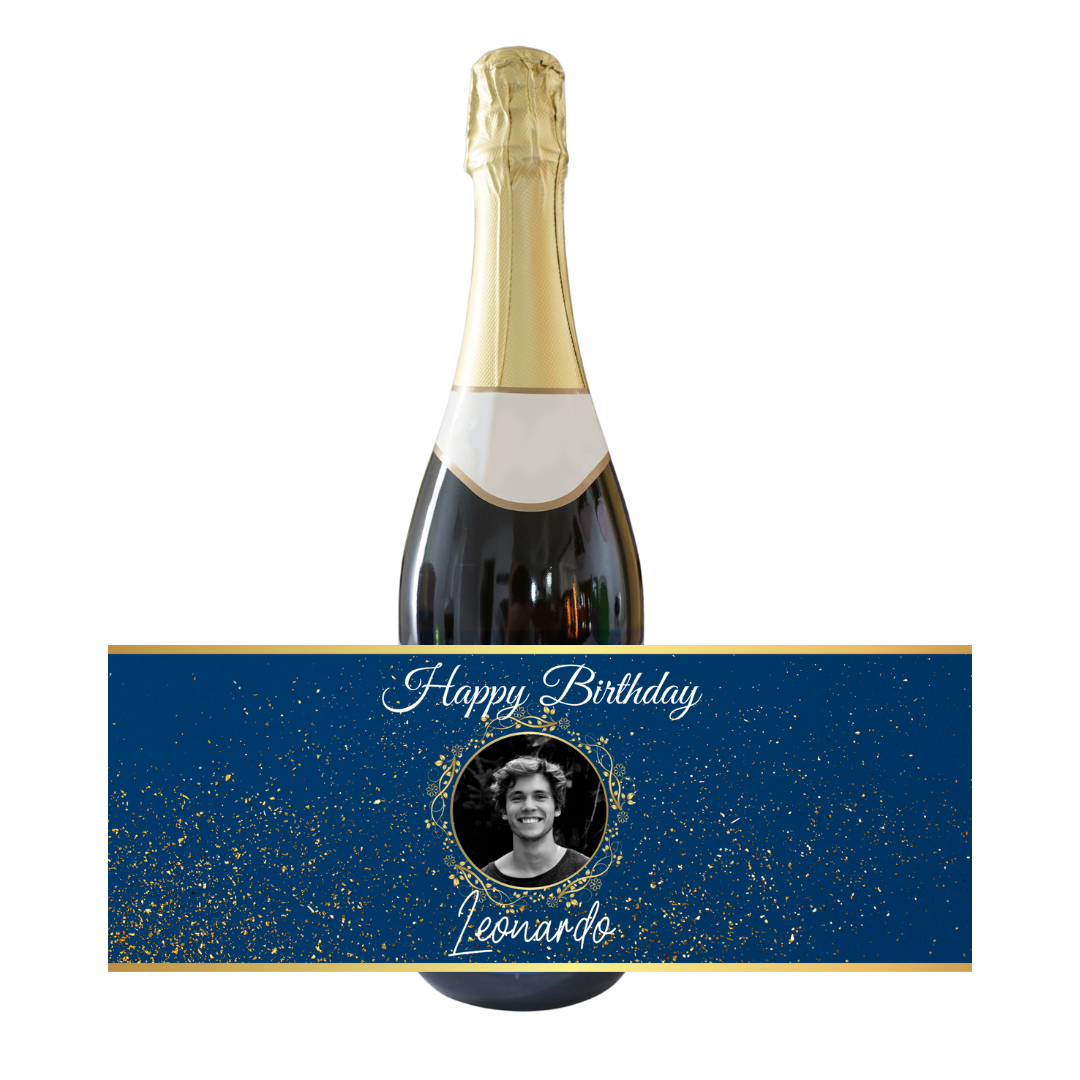 Personalised Adult Bottle Label - Blue Birthday