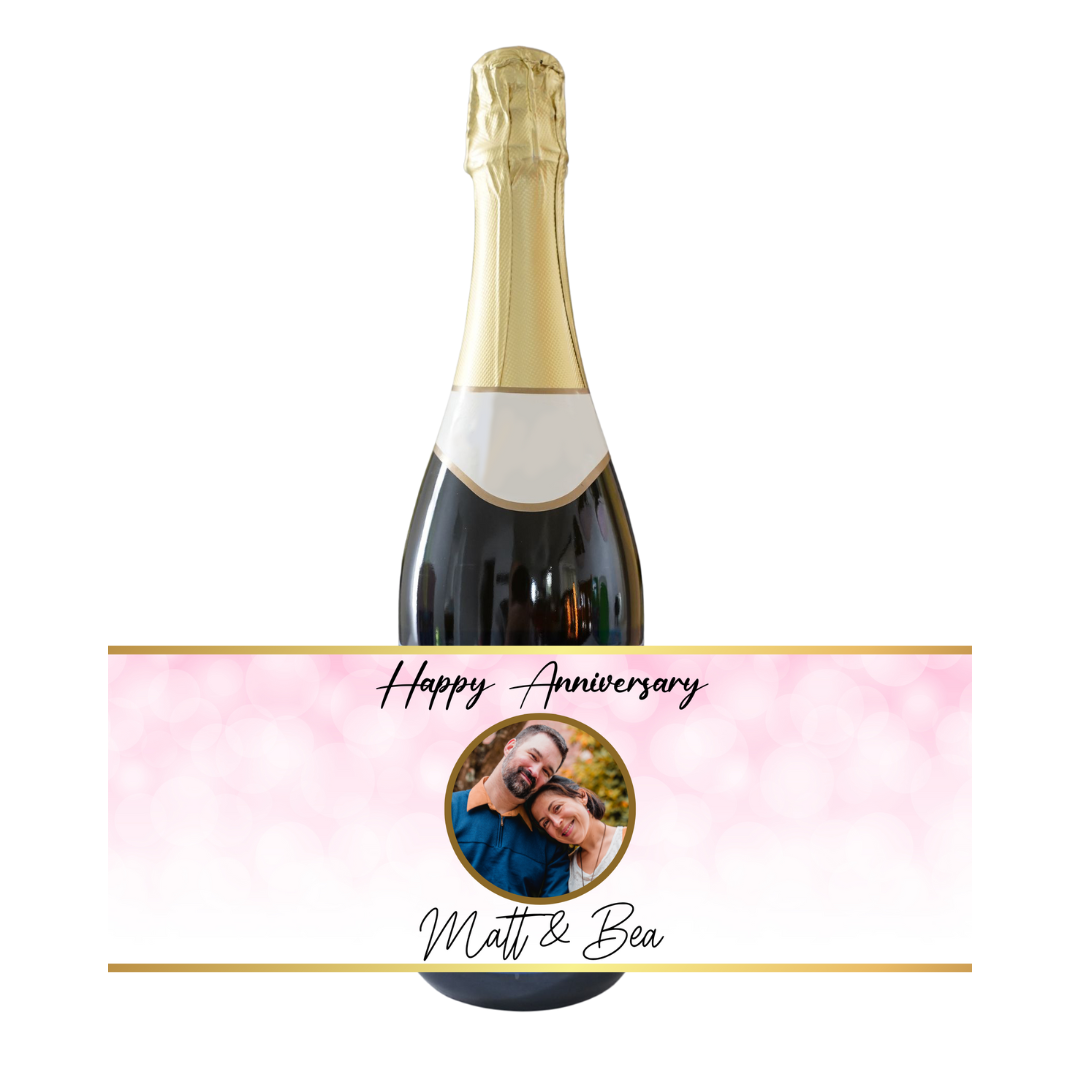 Personalised Adult Bottle Label - Pink Anniversary