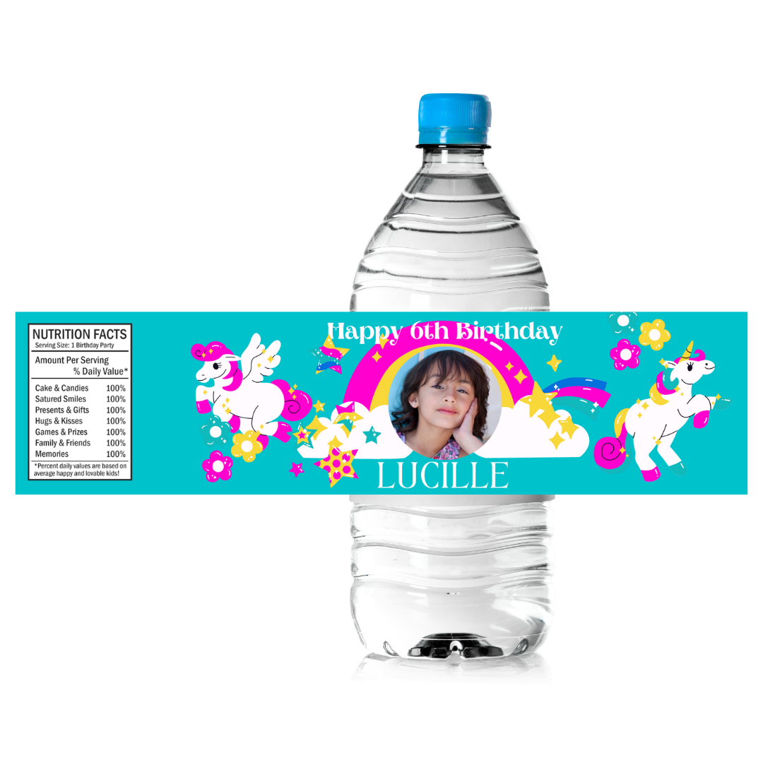 Personalised Kids Water Bottle Label - Unicorn