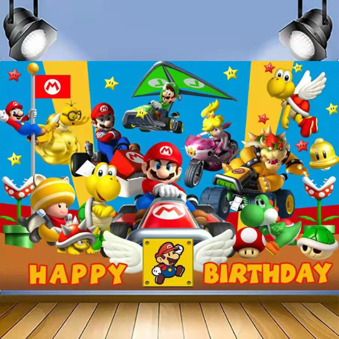 MARIO BIRTHDAY PARTY BACKDROP BANNER 5x7ft