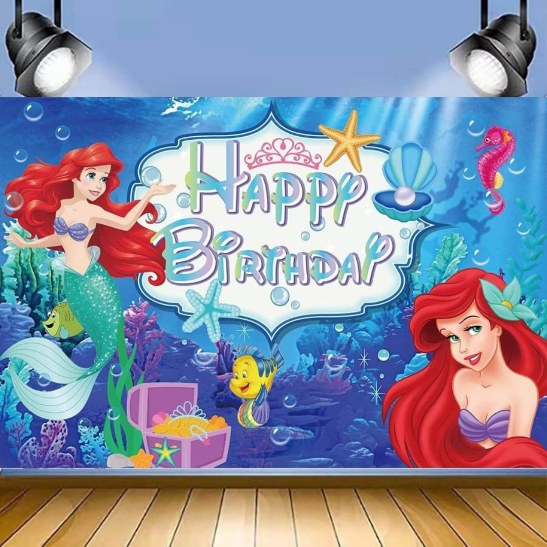 LITTLE MERMAID BIRTHDAY PARTY BACKDROP BANNER 5x7ft
