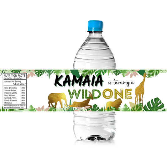 Personalised Kids Water Bottle Label - Safari Animals