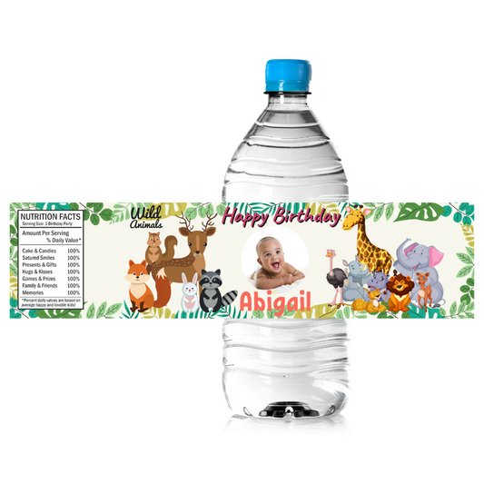 Personalised Kids Water Bottle Label - Wild Animals